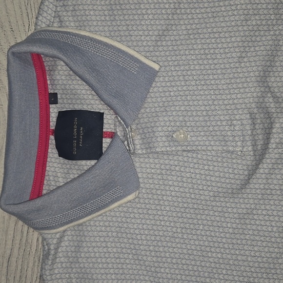 Guide London Men's Patterned Polo Shirt Light Blue/White Size L - Picture 3 of 10